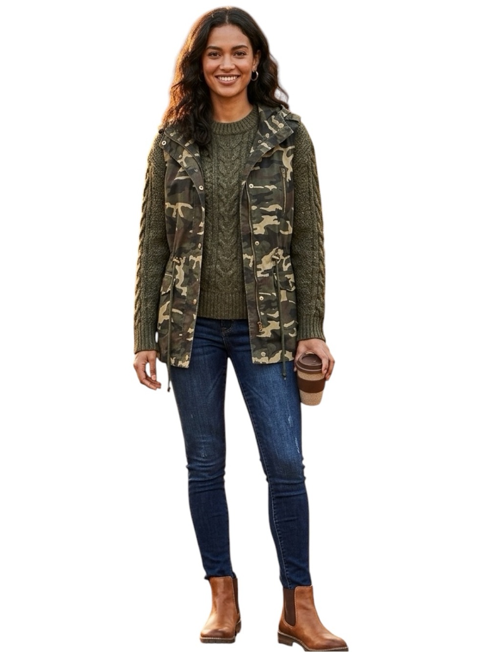 Zenana Outfitters Camo Hooded Utility Vest Anorak Military Sleeveless Jacket M